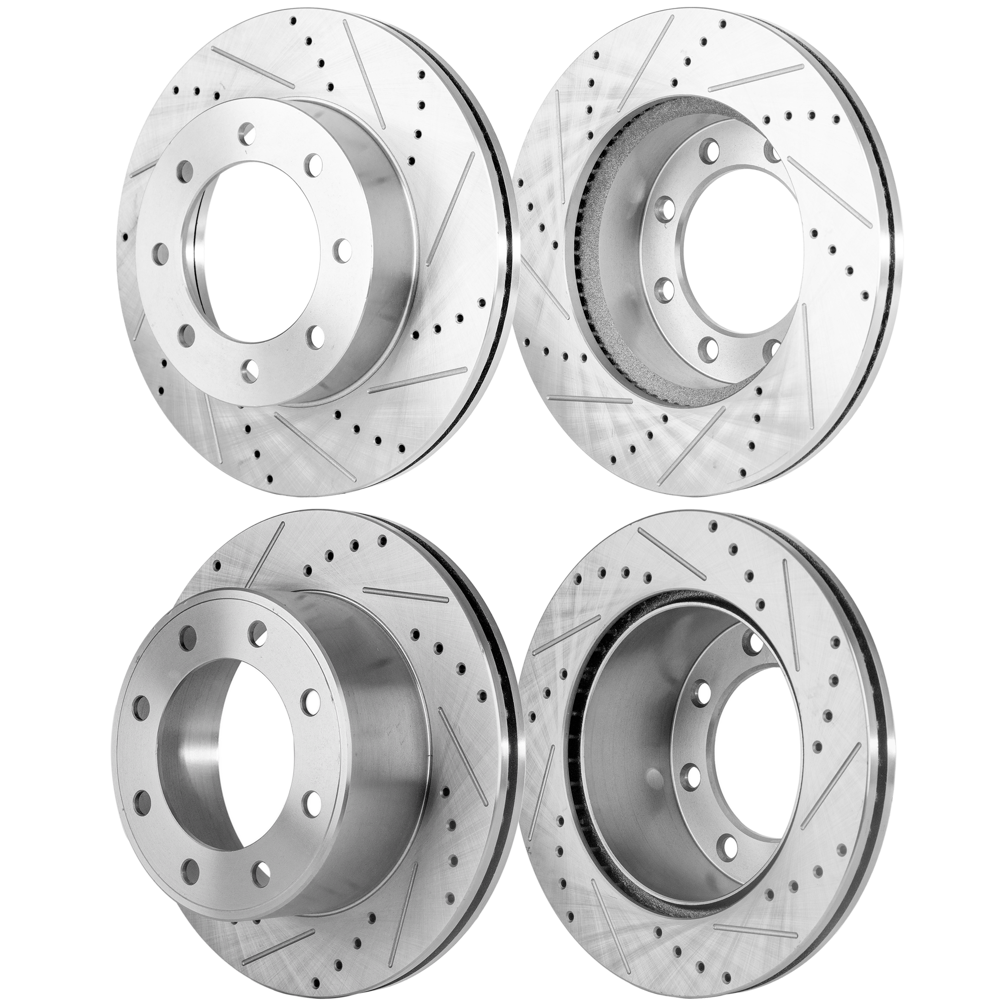 AM F 250 SUPER DUTY F 350 SUPER DUTY 12-12 FRONT AND REAR BRAKE DISC RH AND LH 4 Wheel Set Cross drilled and Slotted SKU SETSTPF27110075DRS4A OEM 42292-681016-850349-60054223-6