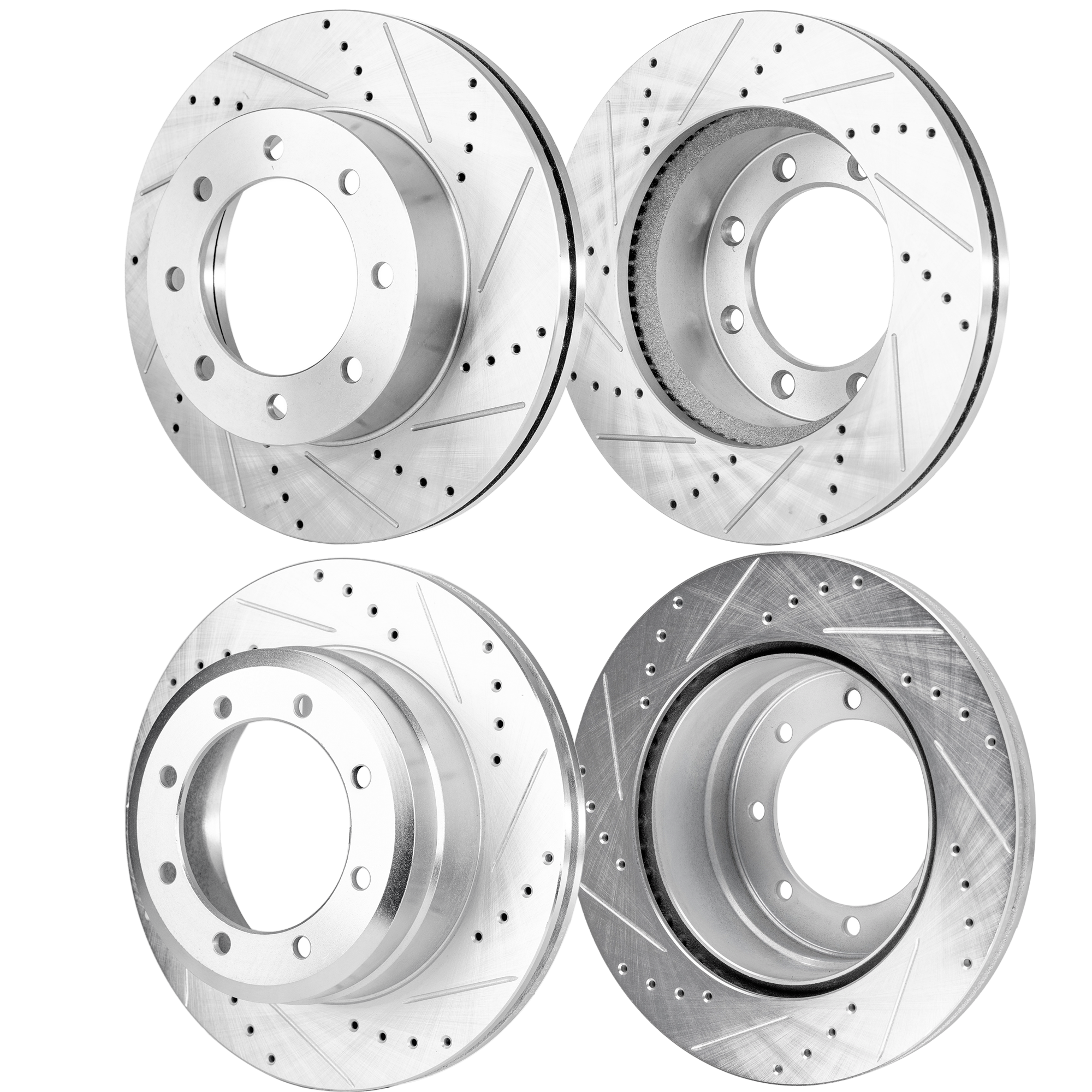 AM F 350 SUPER DUTY 12-12 FRONT AND REAR BRAKE DISC RH AND LH 4 Wheel Set Cross drilled and Slotted SKU SETSTPF27110075DRS4B OEM 42292-681016-850349-60054223-6