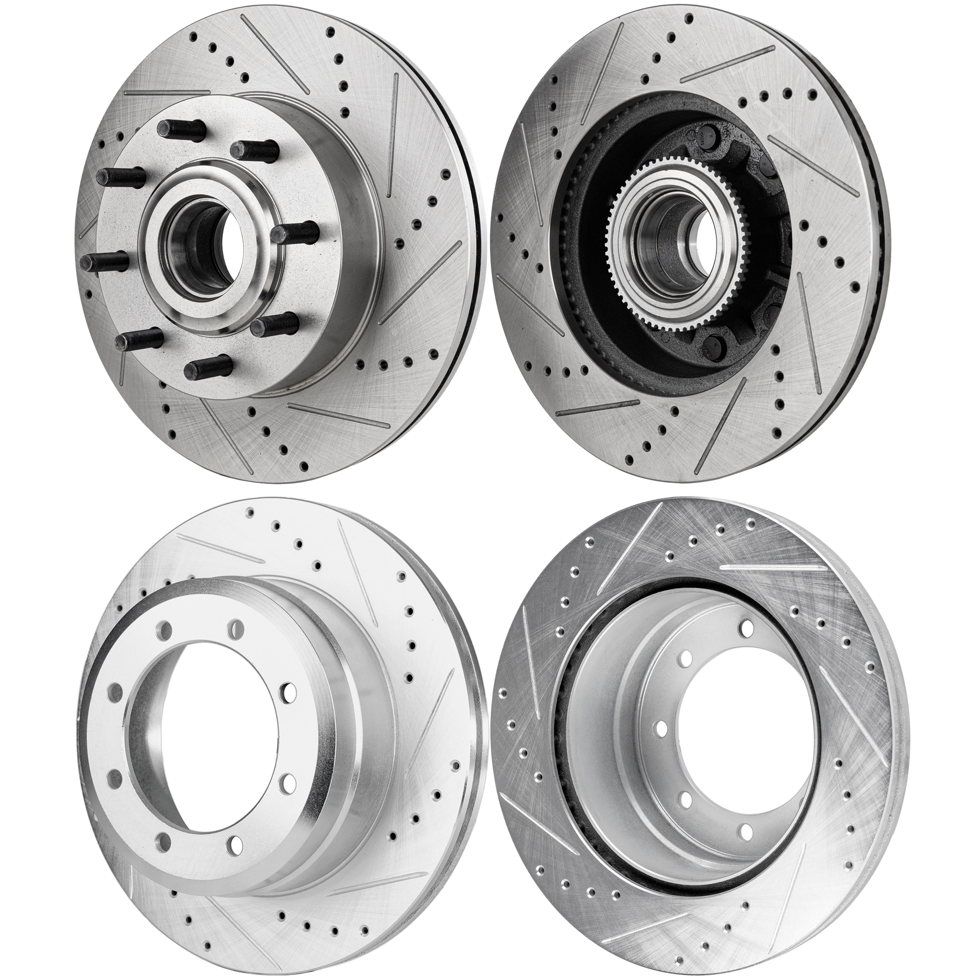 AM F 350 SUPER DUTY 12-12 FRONT AND REAR BRAKE DISC RH AND LH 4 Wheel Set Cross drilled and Slotted SKU SETSTPF27110076DRS4B OEM 42301-850350-60054224-680640R