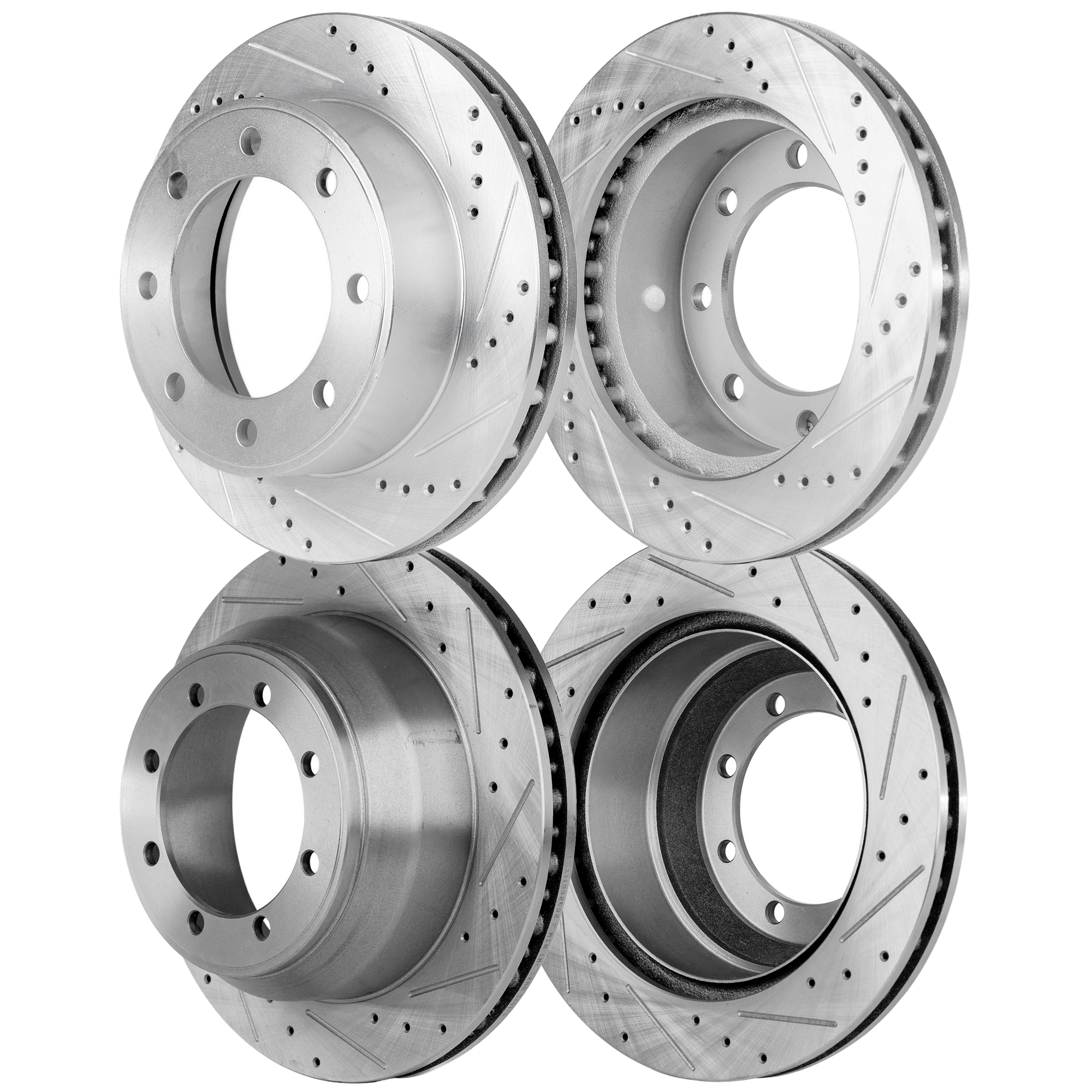 AM F 350 SUPER DUTY 99-04 FRONT AND REAR BRAKE DISC RH AND LH 4 Wheel Set Cross drilled and Slotted SKU SETSTPF27110078DRS4A OEM 19908-54078-66914-145274-49227