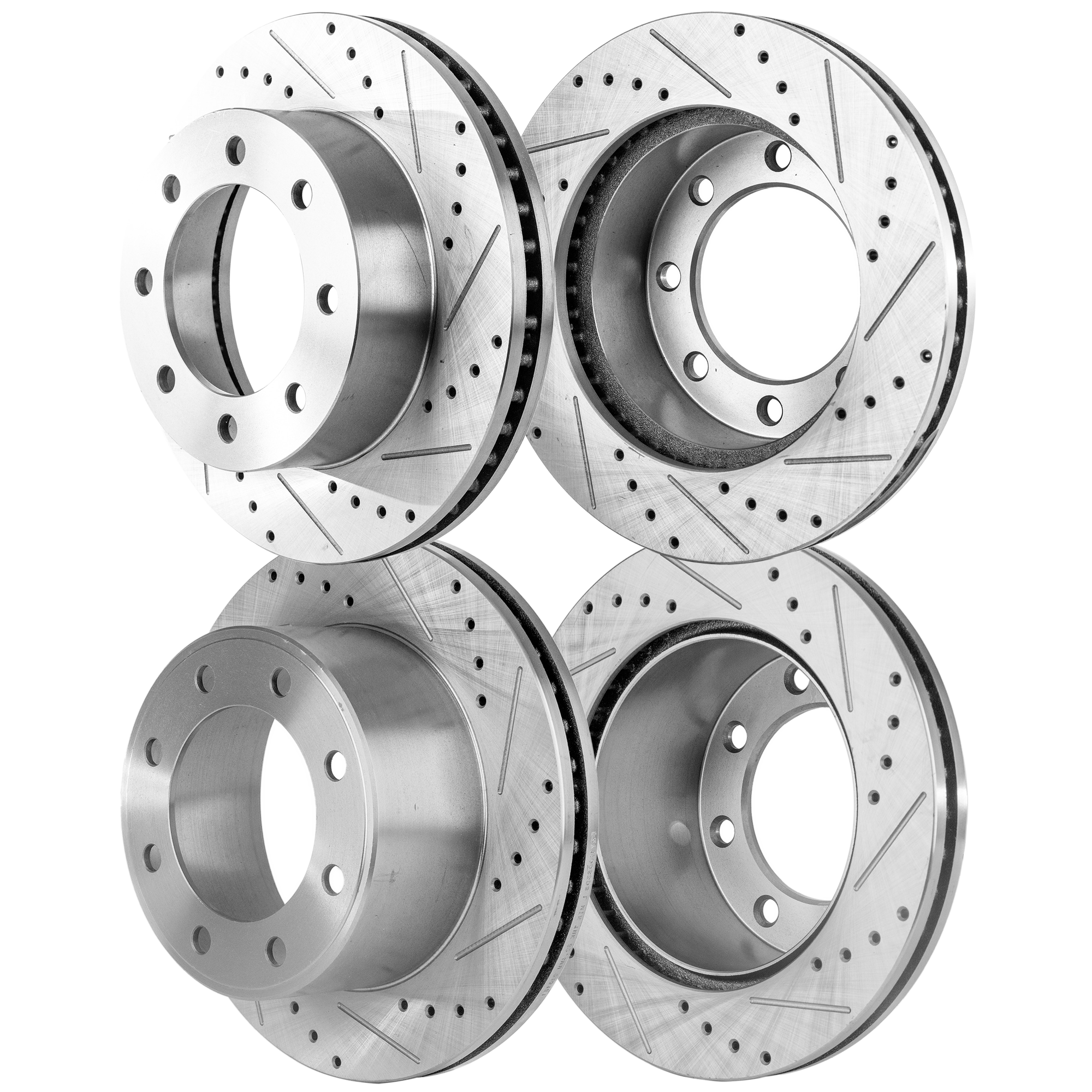 AM F 250 SUPER DUTY F 350 SUPER DUTY 05-12 FRONT AND REAR BRAKE DISC RH AND LH 4 Wheel Set Cross drilled and Slotted SKU SETSTPF27110082DRS4A OEM 54124-680280-52126272-60054198