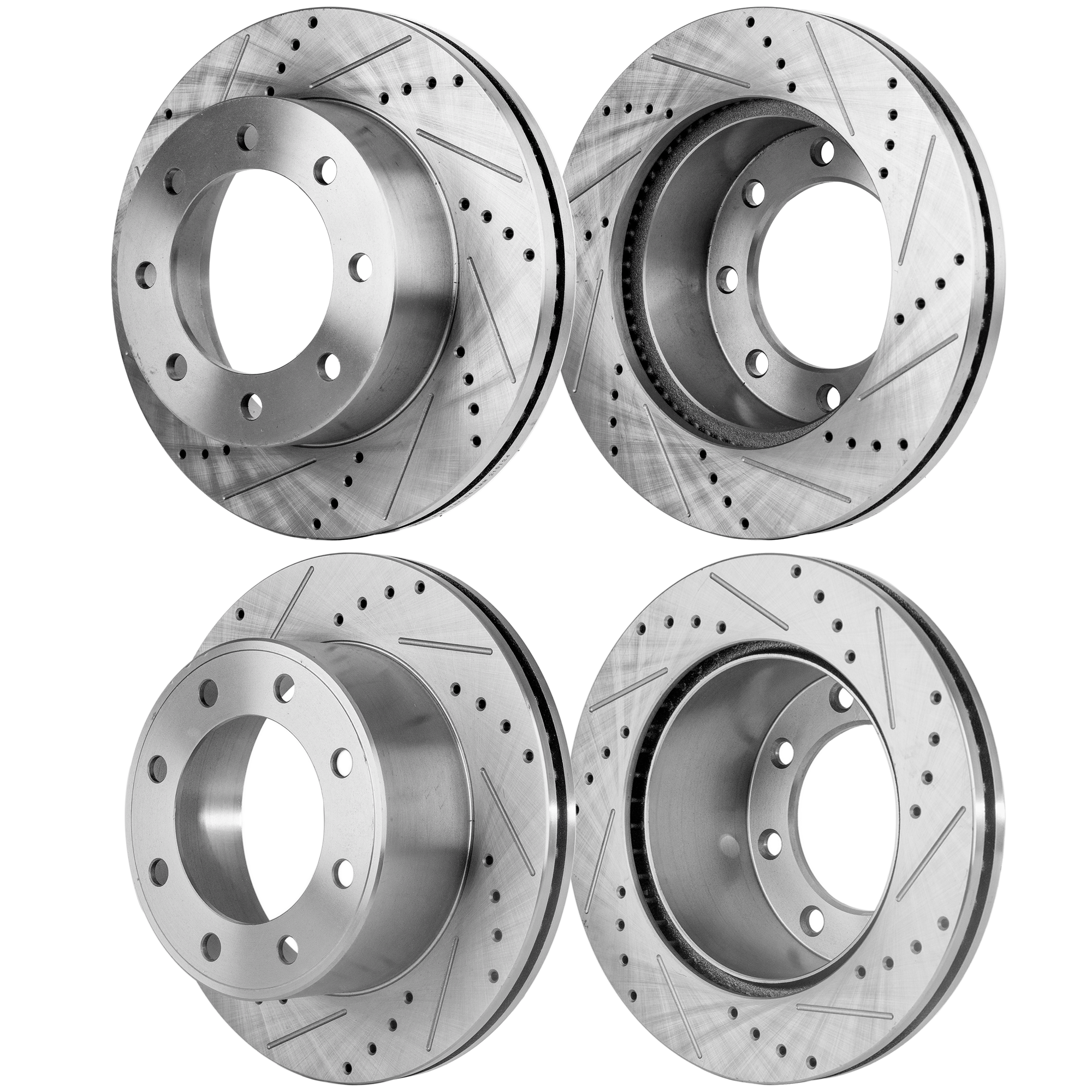 AM F 350 SUPER DUTY 05-12 FRONT AND REAR BRAKE DISC RH AND LH 4 Wheel Set Cross drilled and Slotted SKU SETSTPF27110118DRS4A OEM 54135-680339-60054196-54135G 6