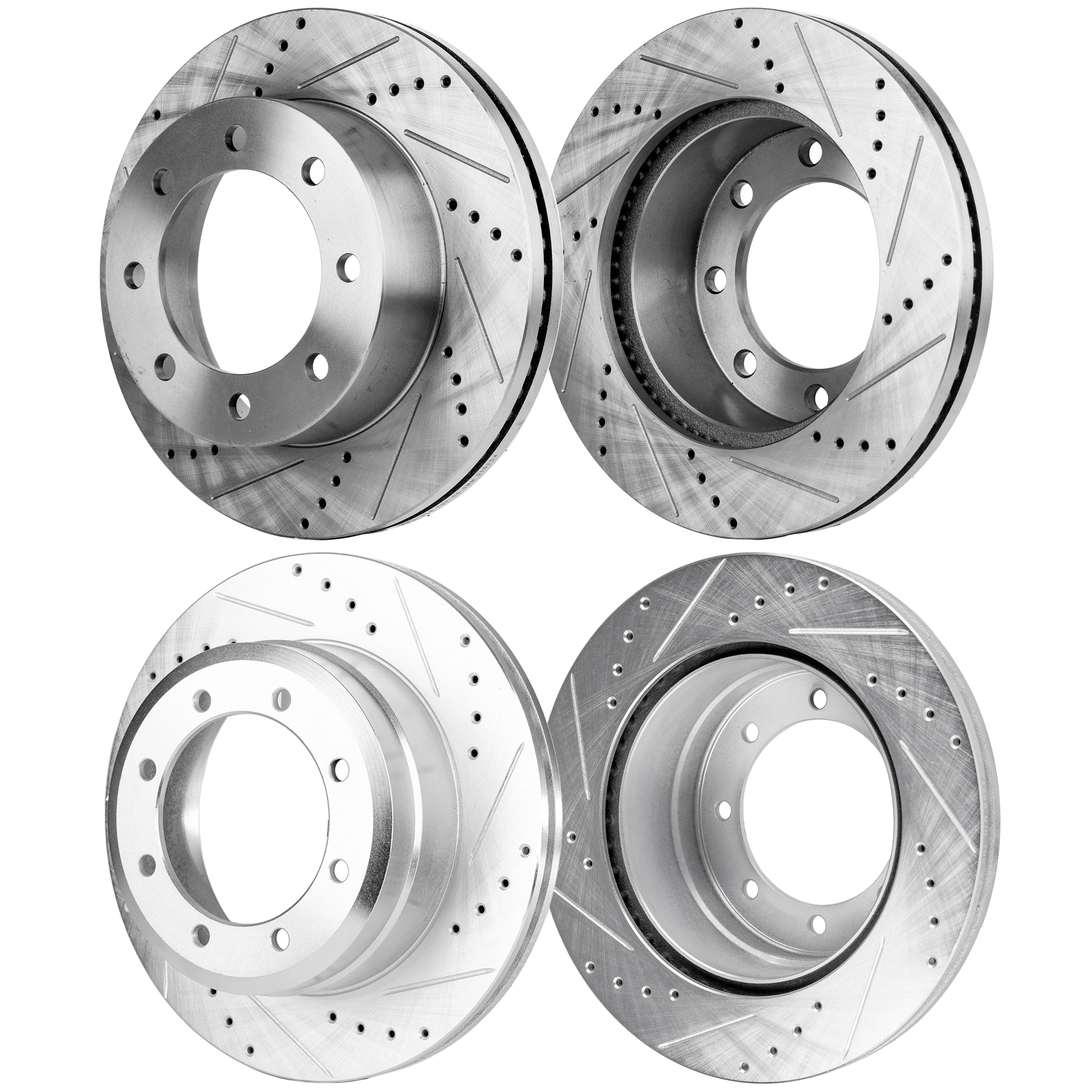 AM F 350 SUPER DUTY 05-12 F 450 SUPER DUTY 10-12 FRONT AND REAR BRAKE DISC RH AND LH 4 Wheel Set Cross drilled and Slotted SKU SETSTPF27110118DRS4B OEM 54135-680339-60054196-54135G 6