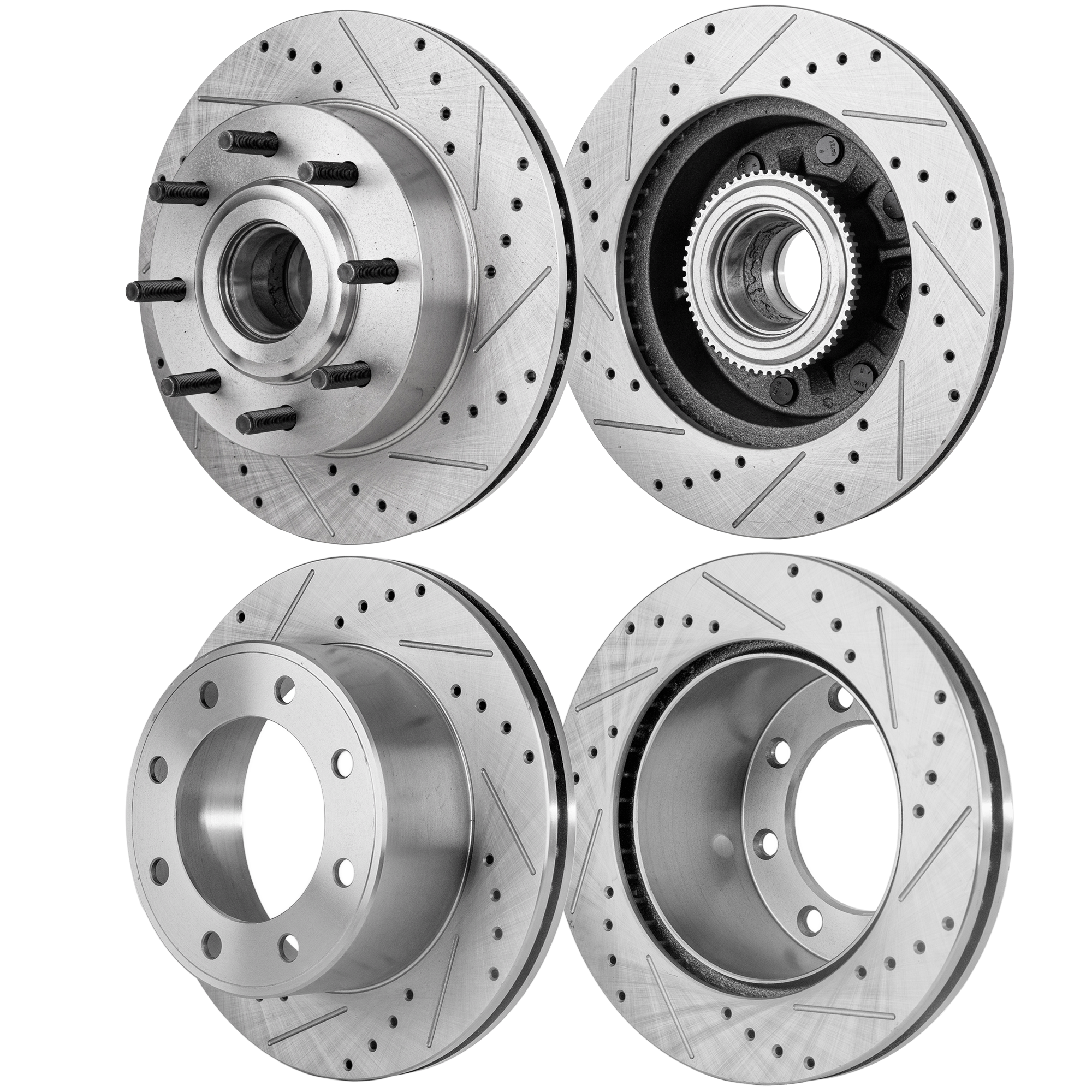 AM F 250 SUPER DUTY 08-12 F 350 SUPER DUTY 07-12 FRONT AND REAR BRAKE DISC RH AND LH 4 Wheel Set Cross drilled and Slotted SKU SETSTPF27110120DRS4A OEM 42259-54160-60411-850066-90036
