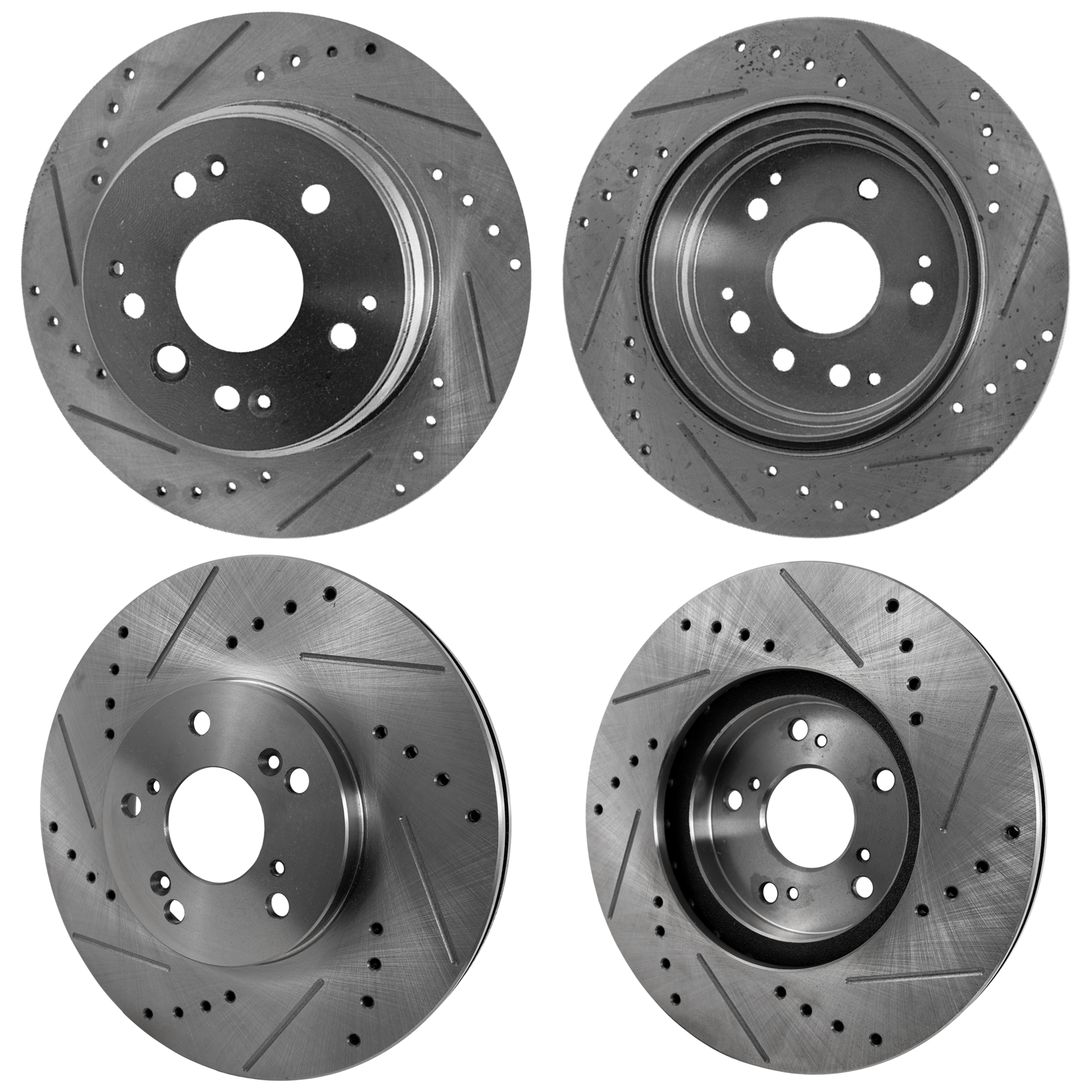 AM TL 04-08 FRONT AND REAR BRAKE DISC RH AND LH 4 Wheel Set Cross drilled and Slotted SKU SETSTPH27110052DRS4B OEM 19930-31275-31354-31519-96795