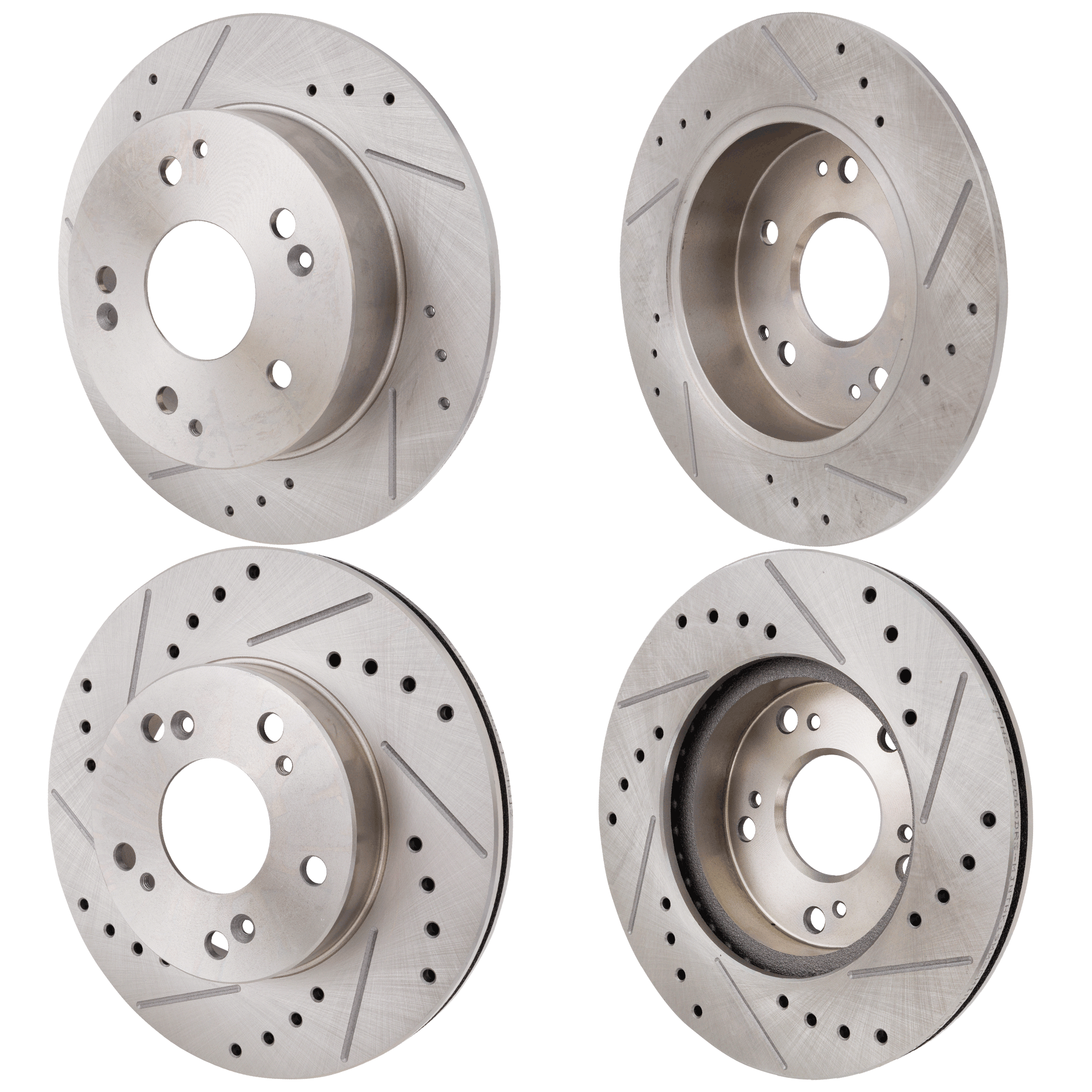 AM CIVIC 04-05 RSX 02-06 FRONT AND REAR BRAKE DISC RH AND LH 4 Wheel Set Cross drilled and Slotted SKU SETSTPH27110060DRS4A OEM 19-946-312-453-125-200-000-000-000