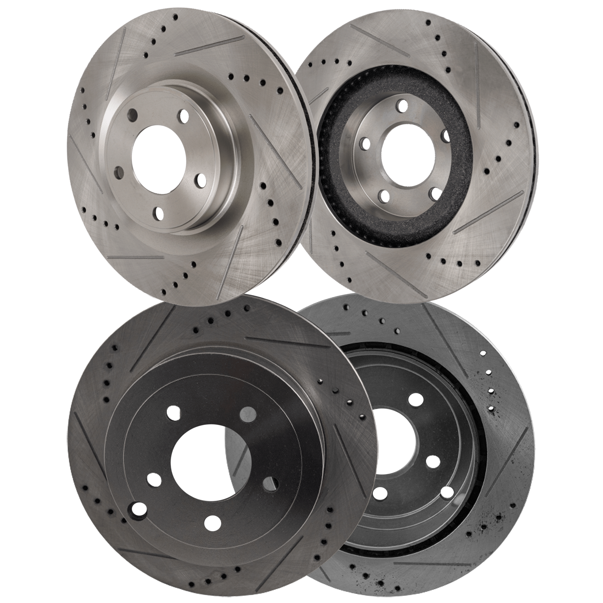 AM EDGE MKX 07-10 FRONT AND REAR BRAKE DISC 4 Wheel Set Cross drilled and Slotted SKU SETSTPL27110042DRS4A OEM 42256-54156-60355-900300-60054
