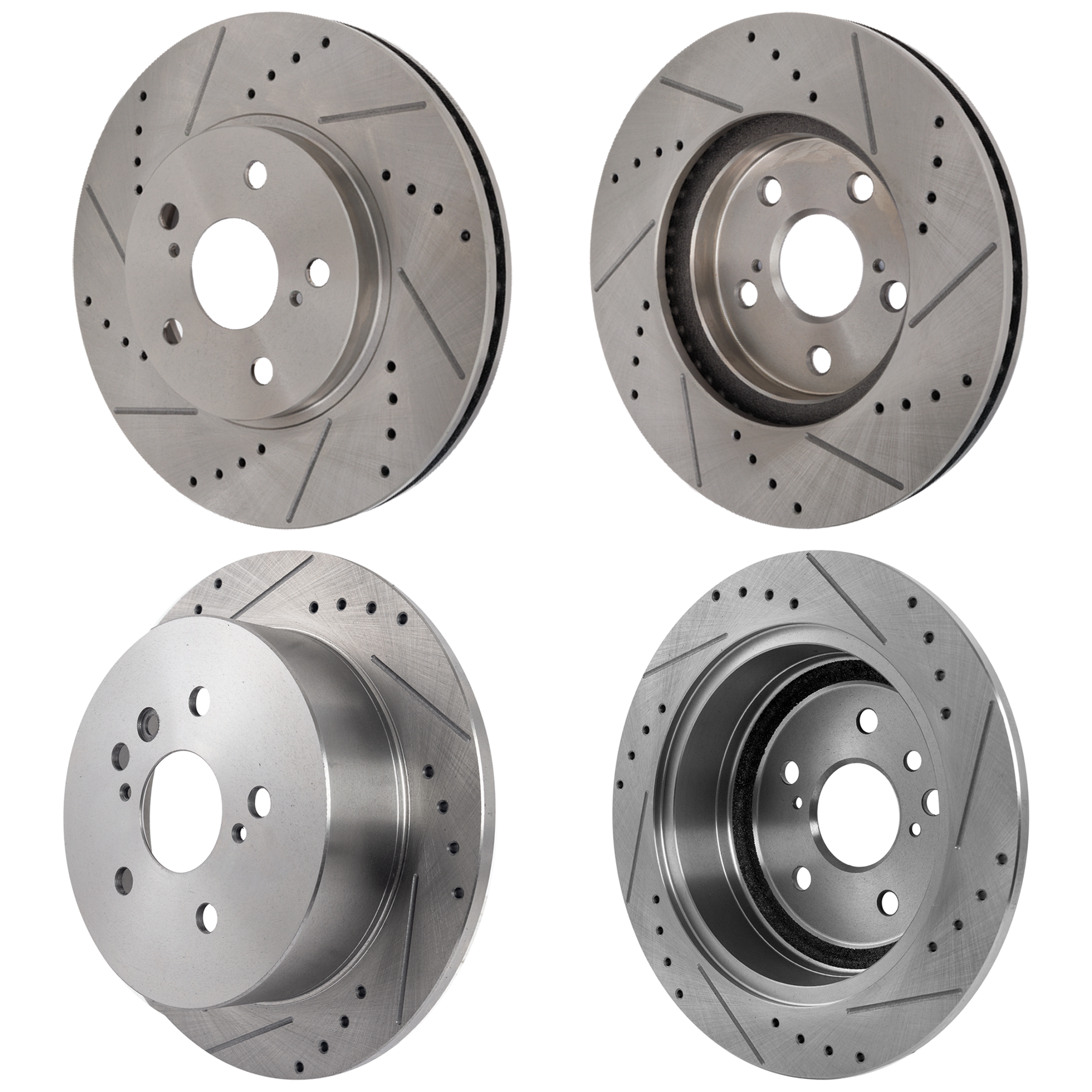 AM SIENNA 04-10 FRONT AND REAR BRAKE DISC 4 Wheel Set Cross drilled and Slotted SKU SETSTPT27110008DRS4B OEM 19380-31314-31451-44627-145471