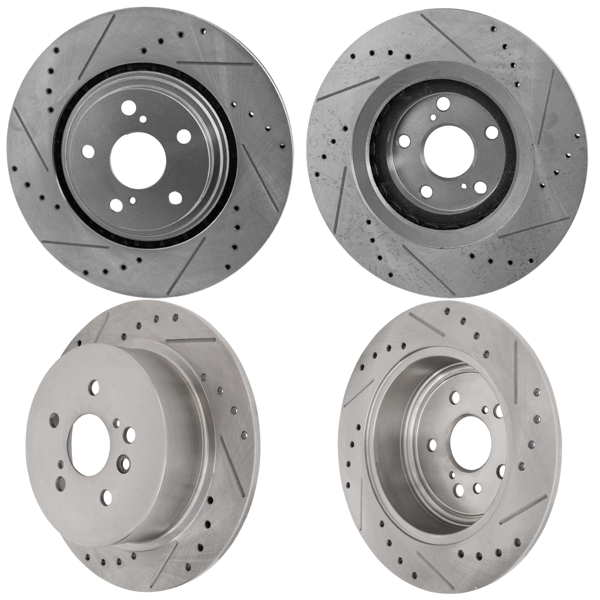 AM HIGHLANDER 08-13 FRONT AND REAR BRAKE DISC 4 Wheel Set Cross drilled and Slotted SKU SETSTPT27110027DRS4A OEM 31507-41509-44608-0833310-8500
