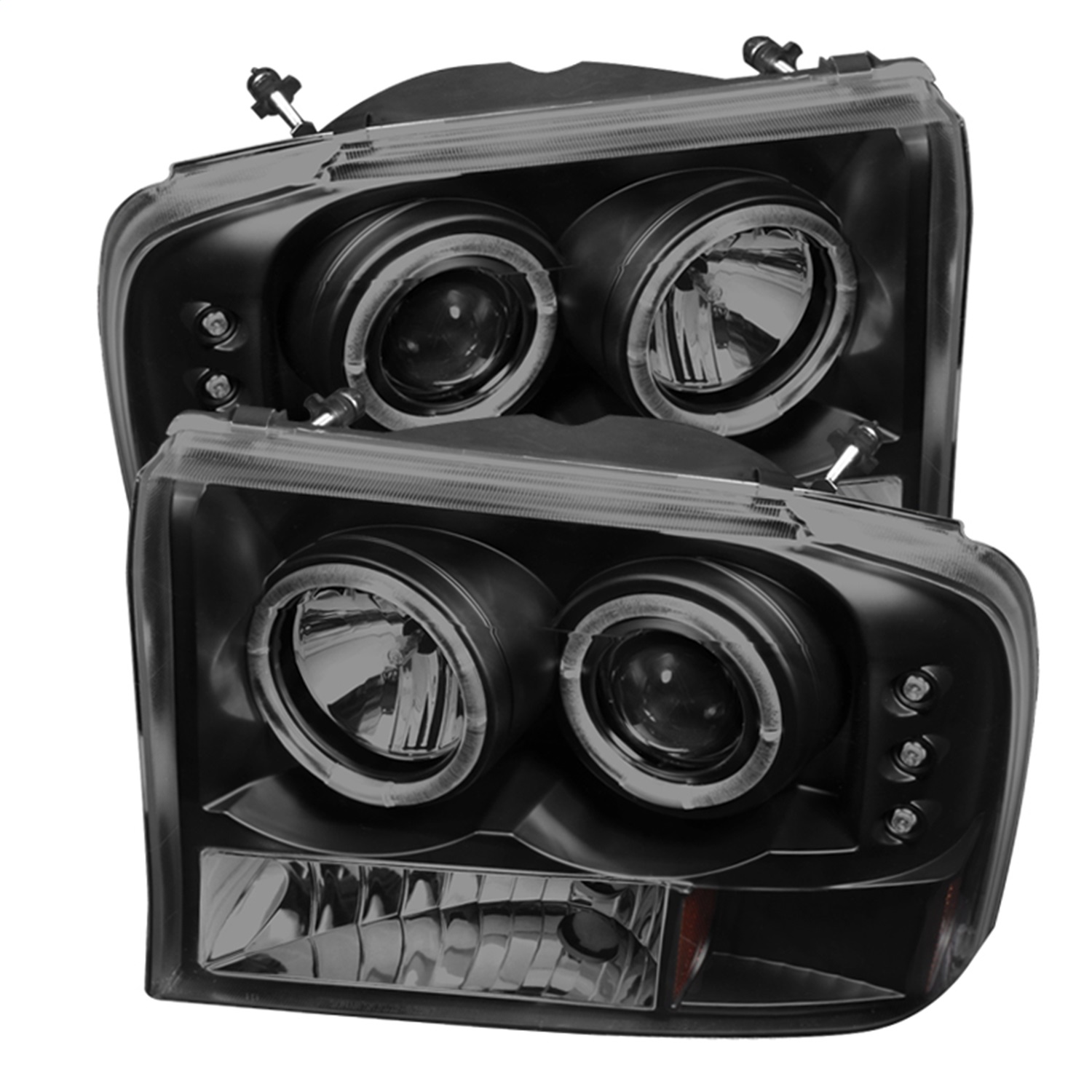 AM Spyder Ford F250 Super Duty 99-04 Ford Excursion 00-04-1PC Projector Headlights Version 2 LED Halo LED Replaceable LEDs Black Smoke High H1 Included Low H1 Included SKU SP5078452