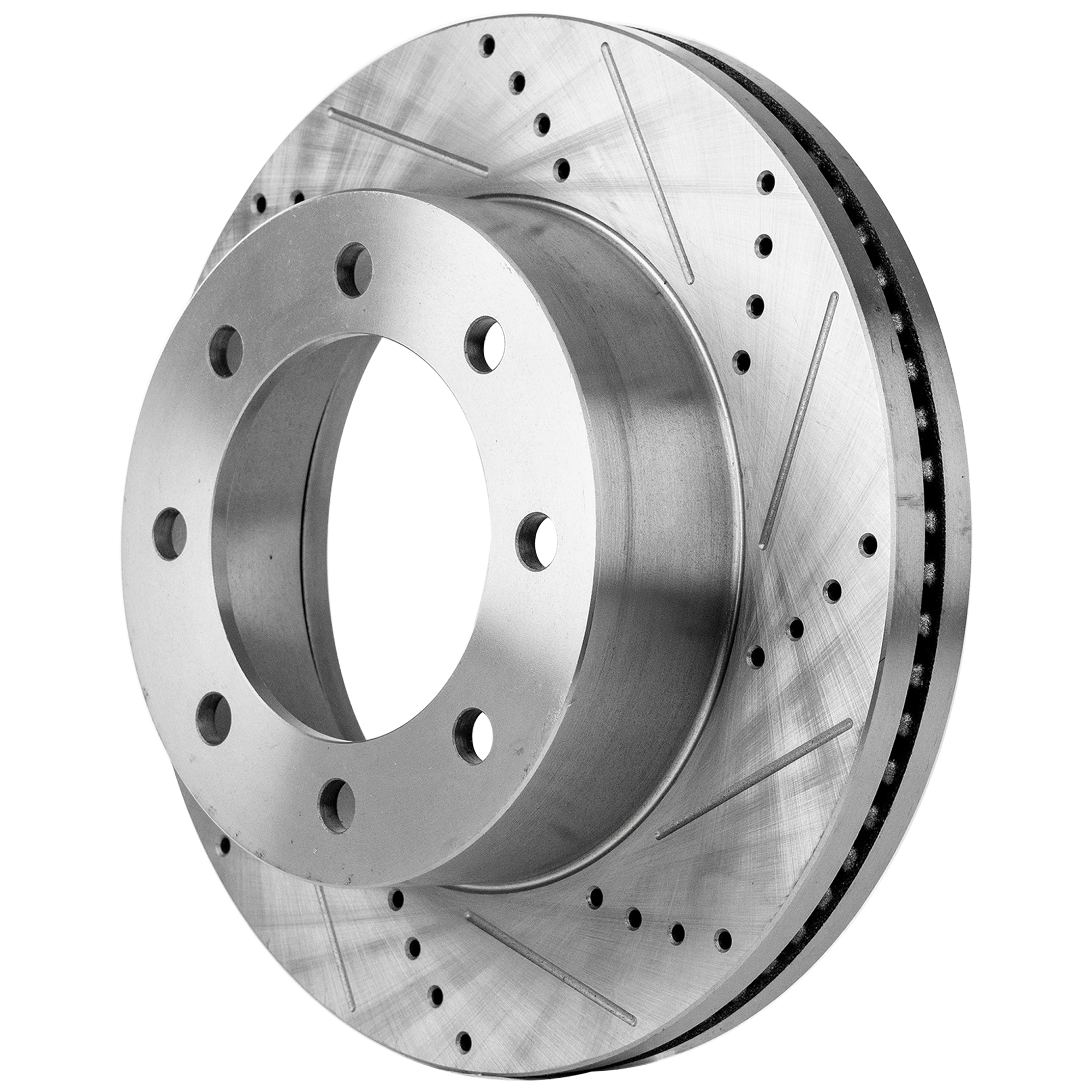AM F 350 F 450 SUPER DUTY 05-12 FRONT BRAKE DISC RH=LH Cross drilled and Slotted Vented 8 Lugs SKU STPF27110118DRS OEM 54135-680339-60054196-54135G 6