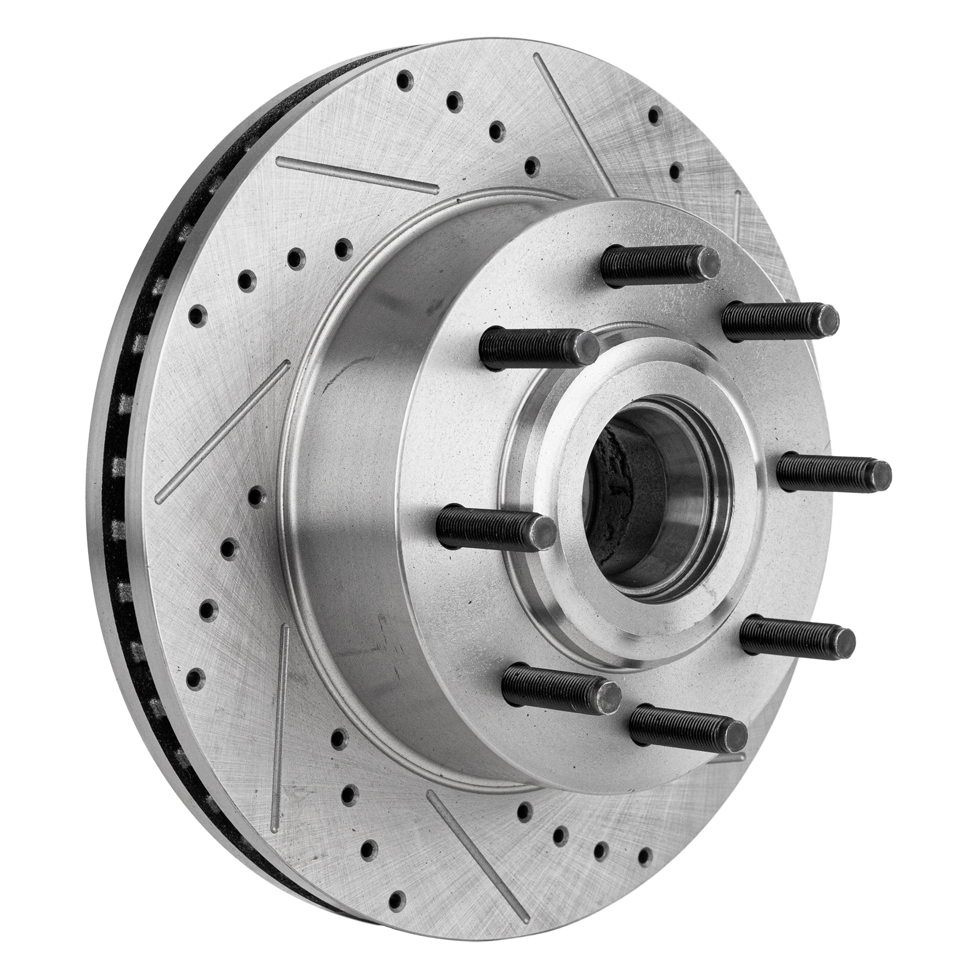 AM F 250 F 350 SUPER DUTY 07-12 FRONT BRAKE DISC RH=LH RWD Cross drilled and Slotted Vented 8 Lugs SKU STPF27110120DRS OEM 42259-54160-60411-850066-90036