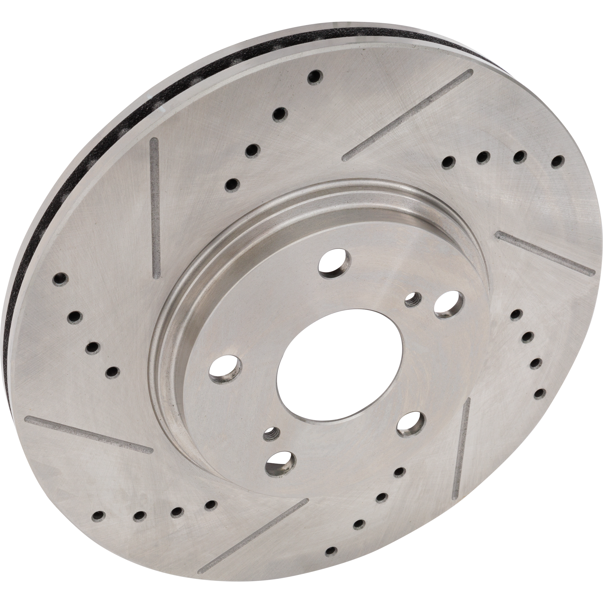 AM RX300-99-03 HIGHLANDER 01-07 FRONT BRAKE DISC RH=LH 5 Lugs Stepped Hat Cross drilled and Slotted SKU STPL27110056DRS OEM 31266-31331-60404-96820-145324
