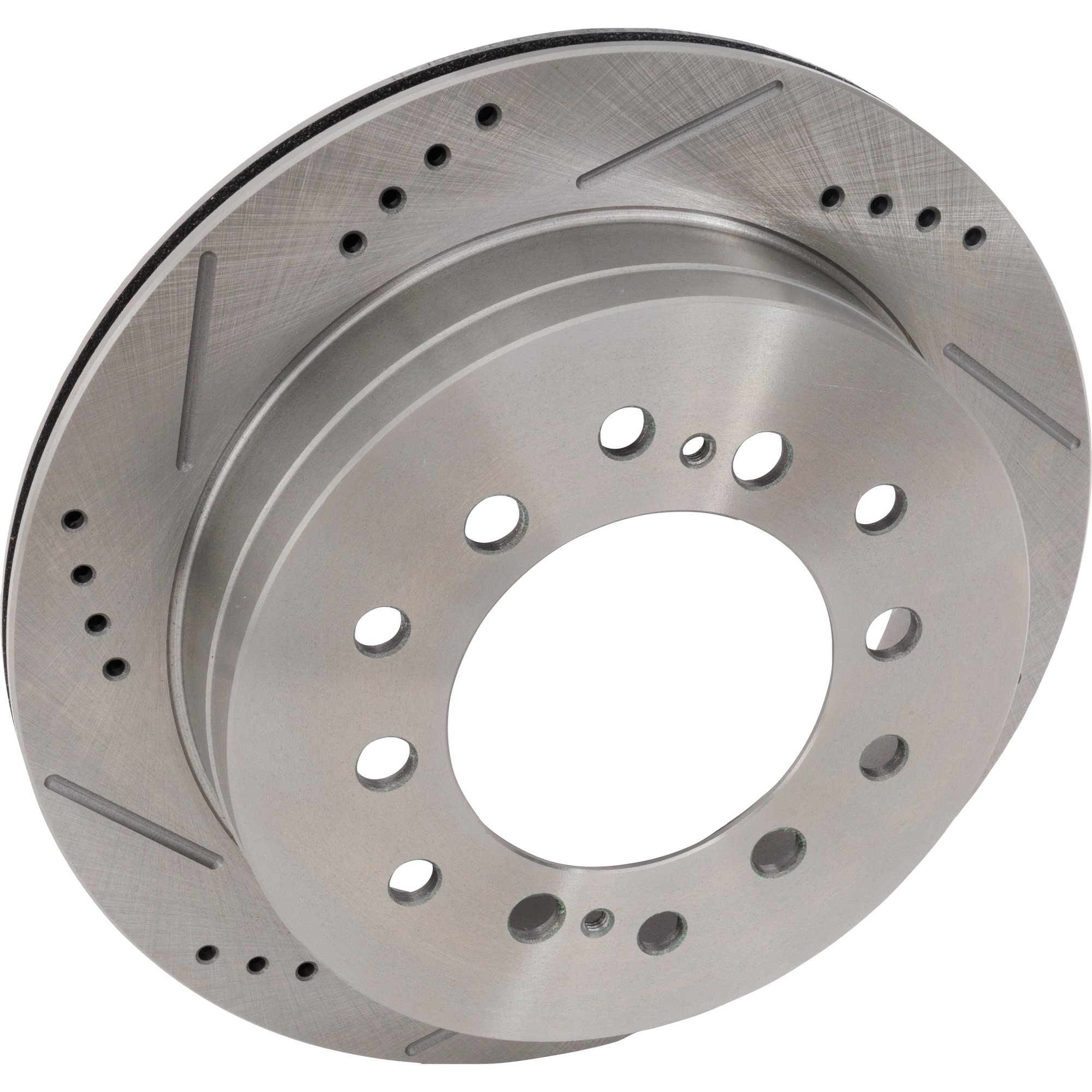 AM 4RUNNER 03-09 SEQUOIA 01-07 REAR BRAKE DISC RH=LH Cross drilled and Slotted Vented 6 Lugs SKU STPT27110002DRS OEM 31294-145330-479325-0832919-10