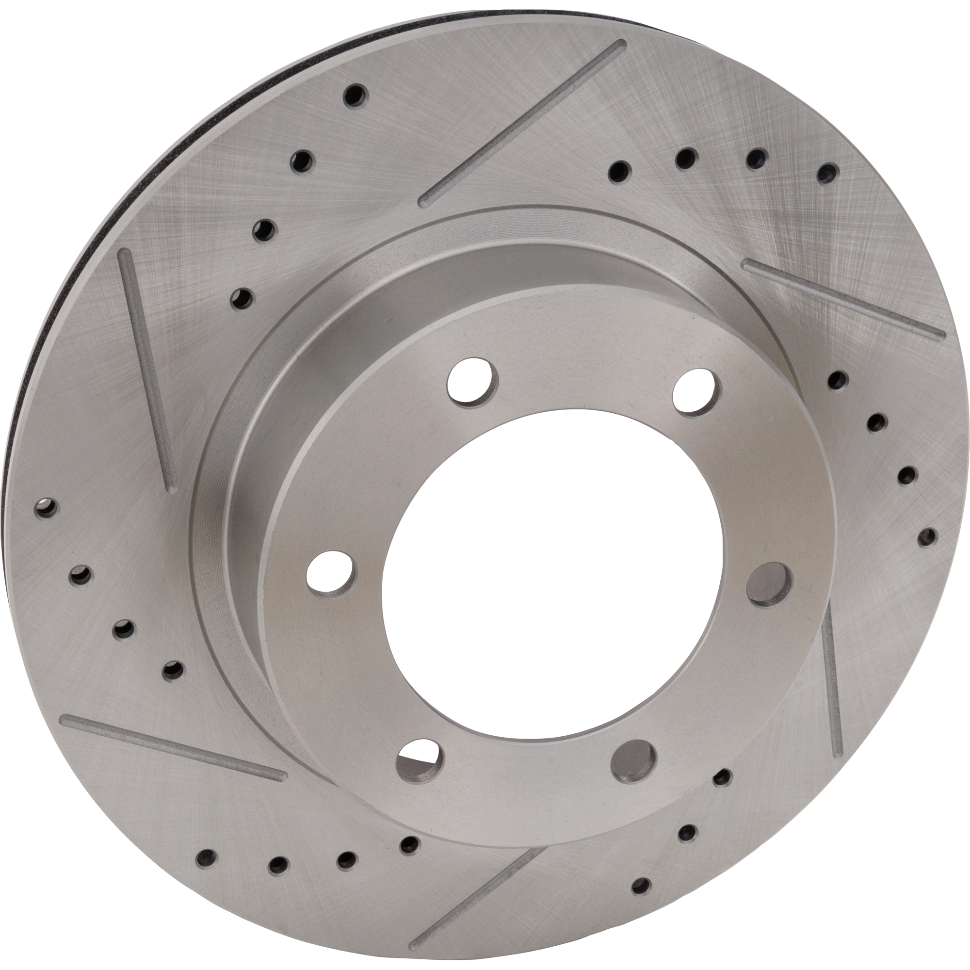 AM 4RUNNER 95-02 TACOMA 04-04 FRONT BRAKE DISC RH=LH Cross drilled and Slotted SKU STPT27110005DRS OEM 19866-25488-31204-63635-86632