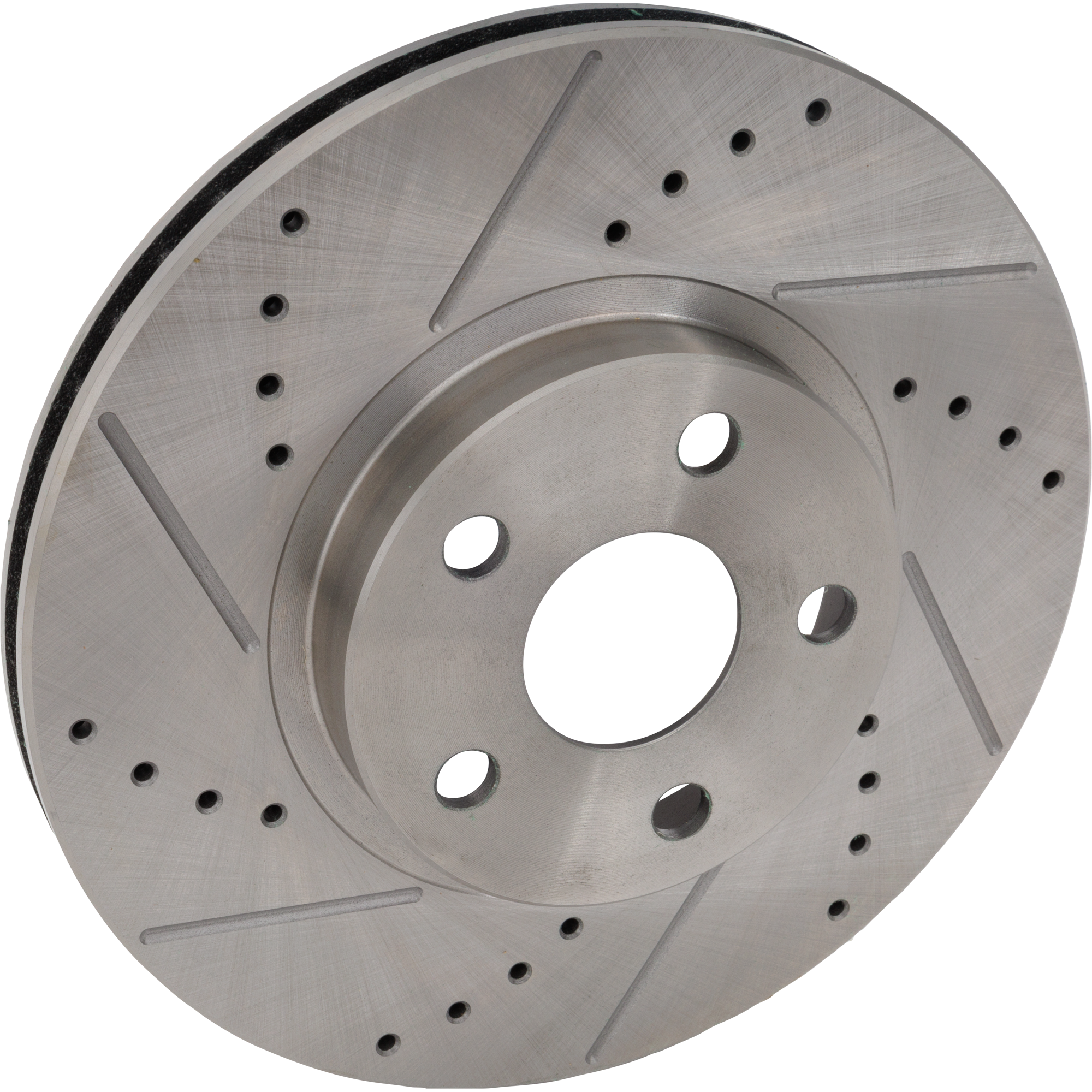 AM COROLLA 03-08 CELICA 00-05 FRONT BRAKE DISC RH=LH Cross drilled and Slotted Vented 5 Lugs SKU STPT27110014DRS OEM 19336-31270-77175-96934-107301
