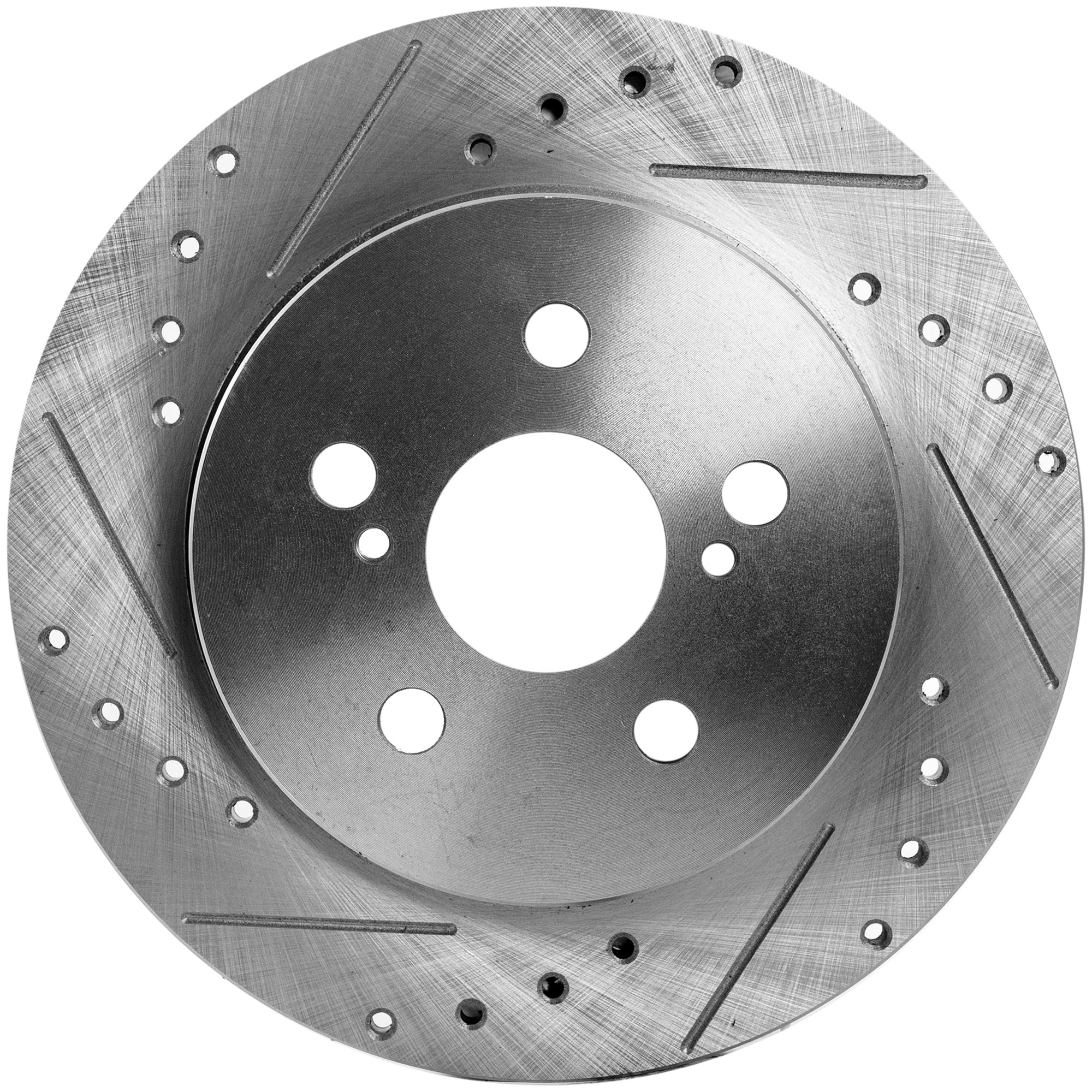 AM COROLLA 09-22 PRIUS 10-22 REAR BRAKE DISC RH=LH Cross drilled and Slotted Solid 5 Lugs SKU STPT27110019DRS OEM 44633-55159-0833354-850096-900