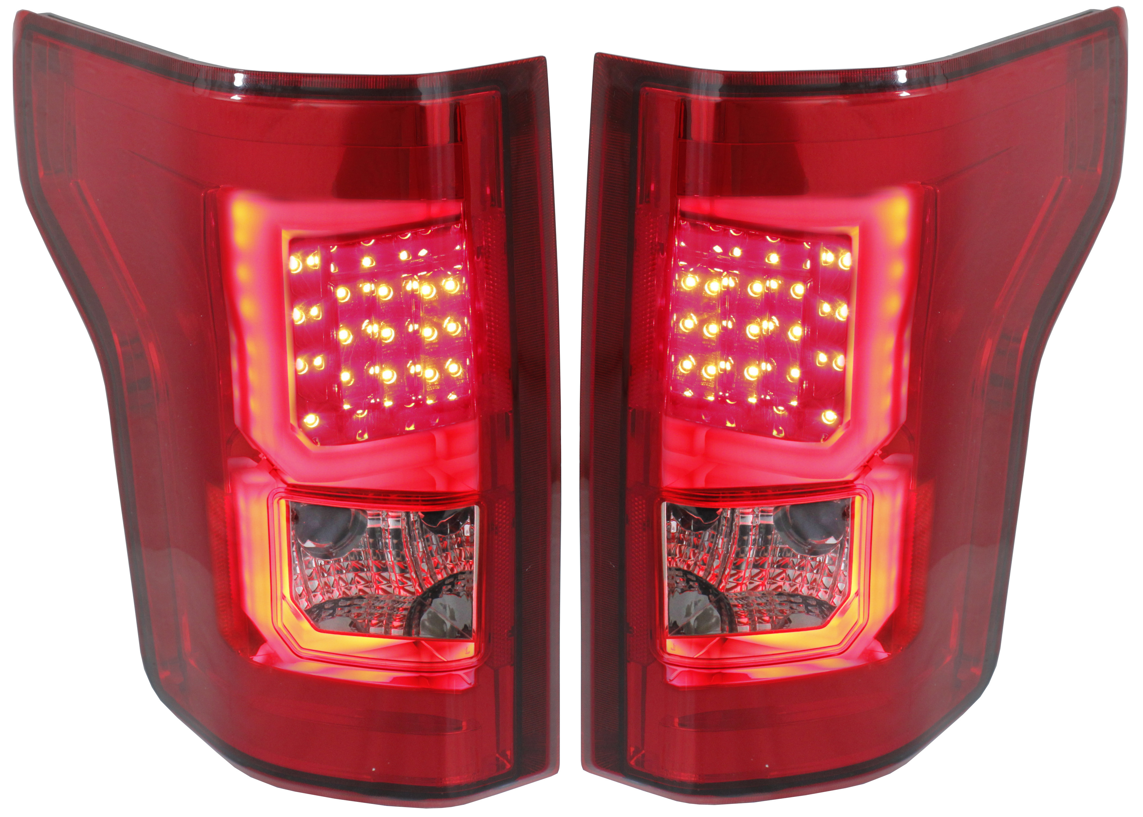 AM F 150-15-17 LED CLEAR TAIL LAMP RH and LH Assembly Chrome Interior Red Lens All Cab Types SKU STYFD1516LCTL2 OEM Performance