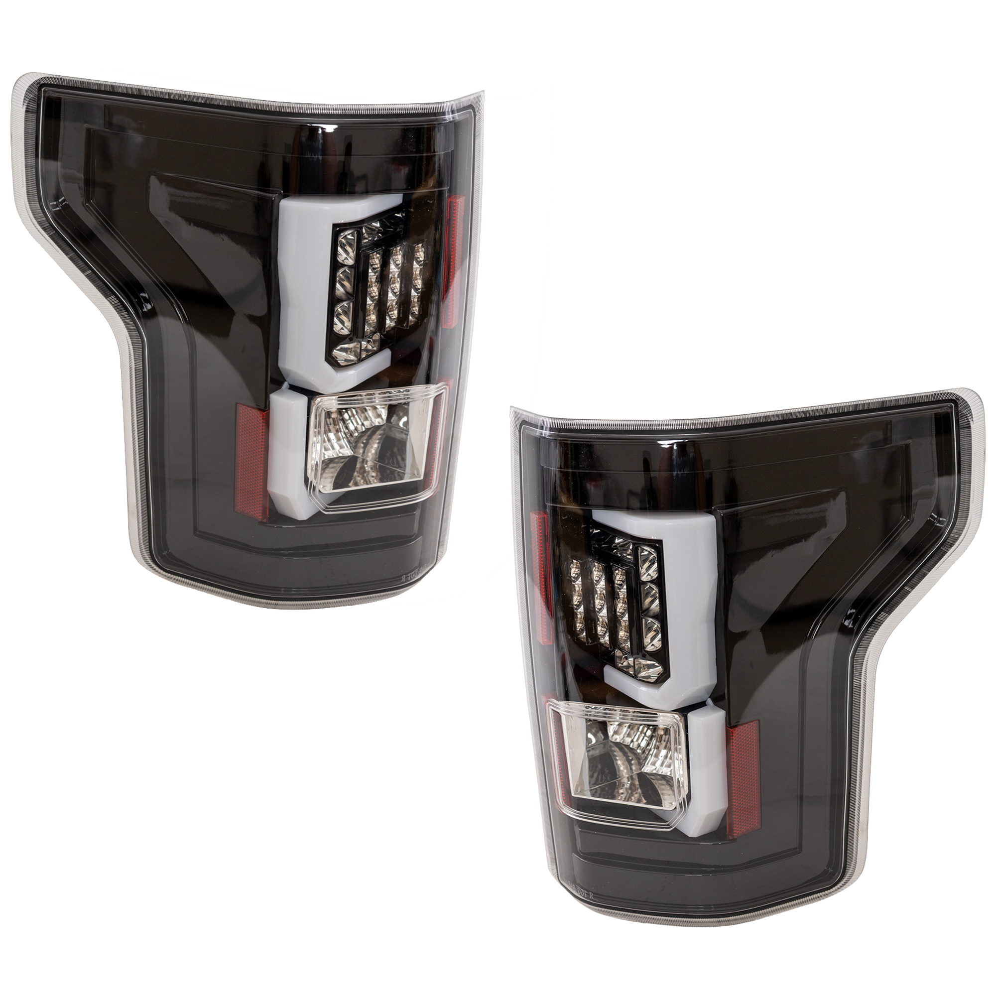 AM F 150-15-17 LED CLEAR TAIL LAMP RH and LH Assembly Black Interior Clear Lens All Cab Types SKU STYFD1516LCTL3 OEM Performance