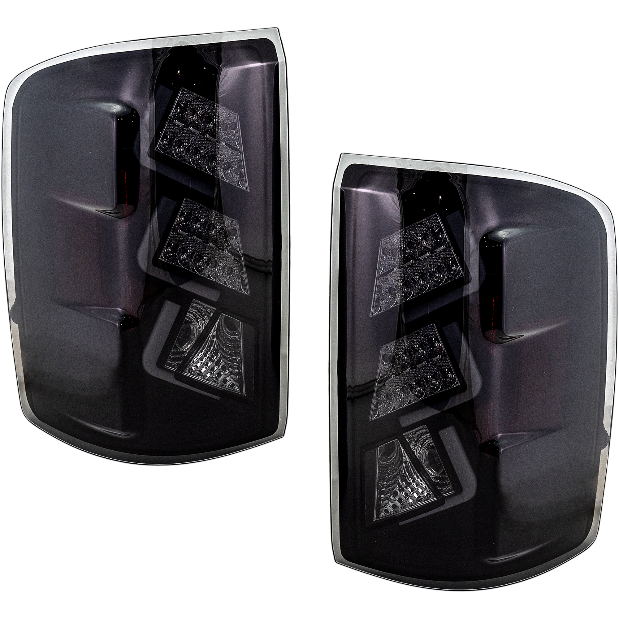 AM SIERRA 14-16 LED CLEAR TAIL LAMP Assembly Set RH and LH Black Interior Smoked Lens 3rd Gen. SKU STYGM1416LCTL3 OEM Performance