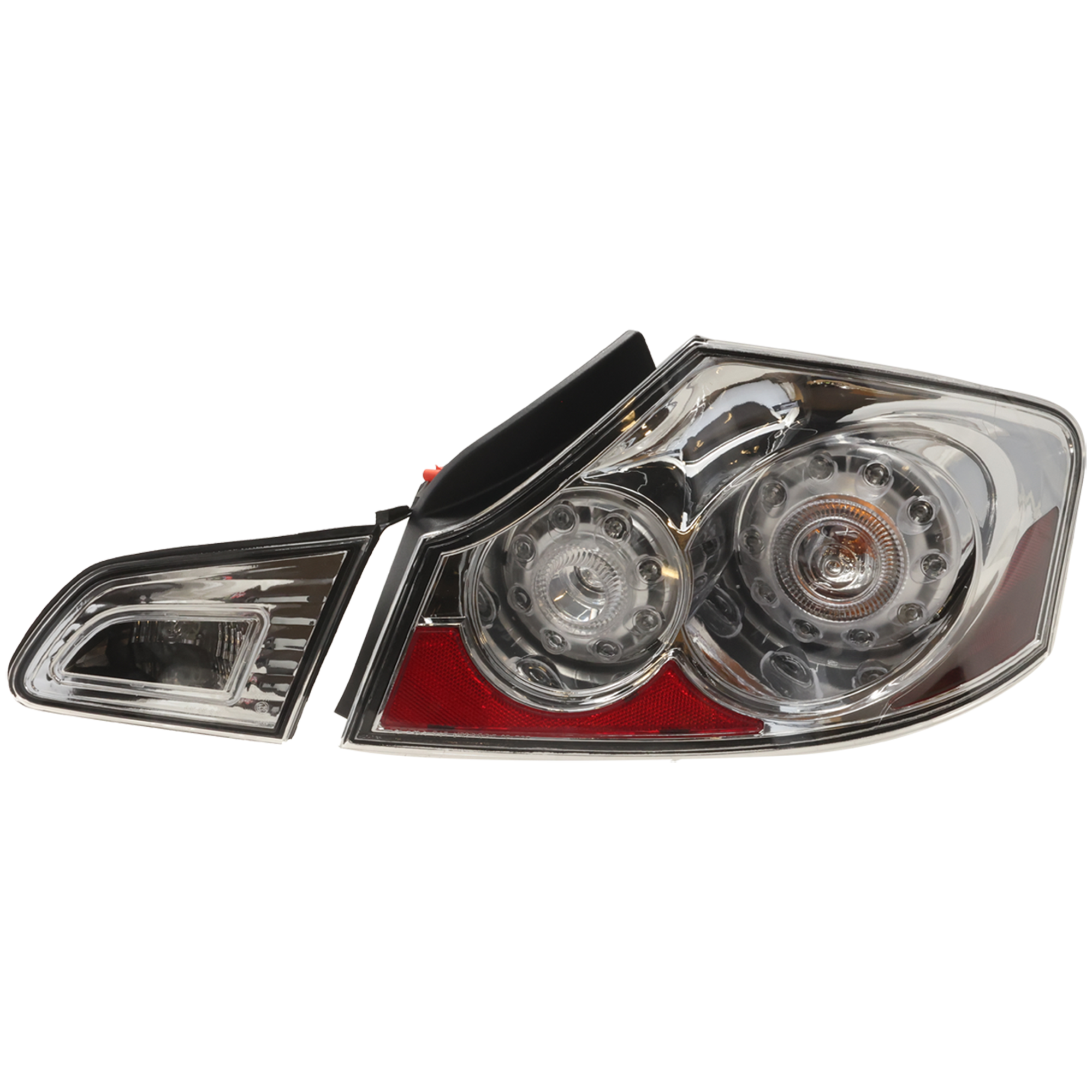 AM G35-07-08 G37-09-13 Q40-15-15 CLEAR TAIL LAMP Assy Set RH and LH Chrome Interior Clear Lens Sedan SKU STYIF0715CTL2 Partslink IN2811102 OEM 26555JK60D PFM