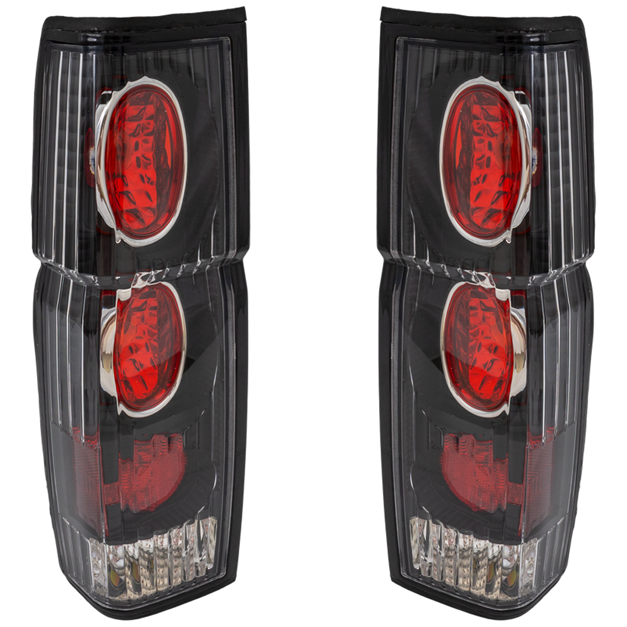 AM NISSAN PICKUP 95-97 D21-86-94 CLEAR TAIL LAMP RH and LH Lens and Housing Black Interior Clear Lens SKU STYNS8697CTL1 OEM Performance
