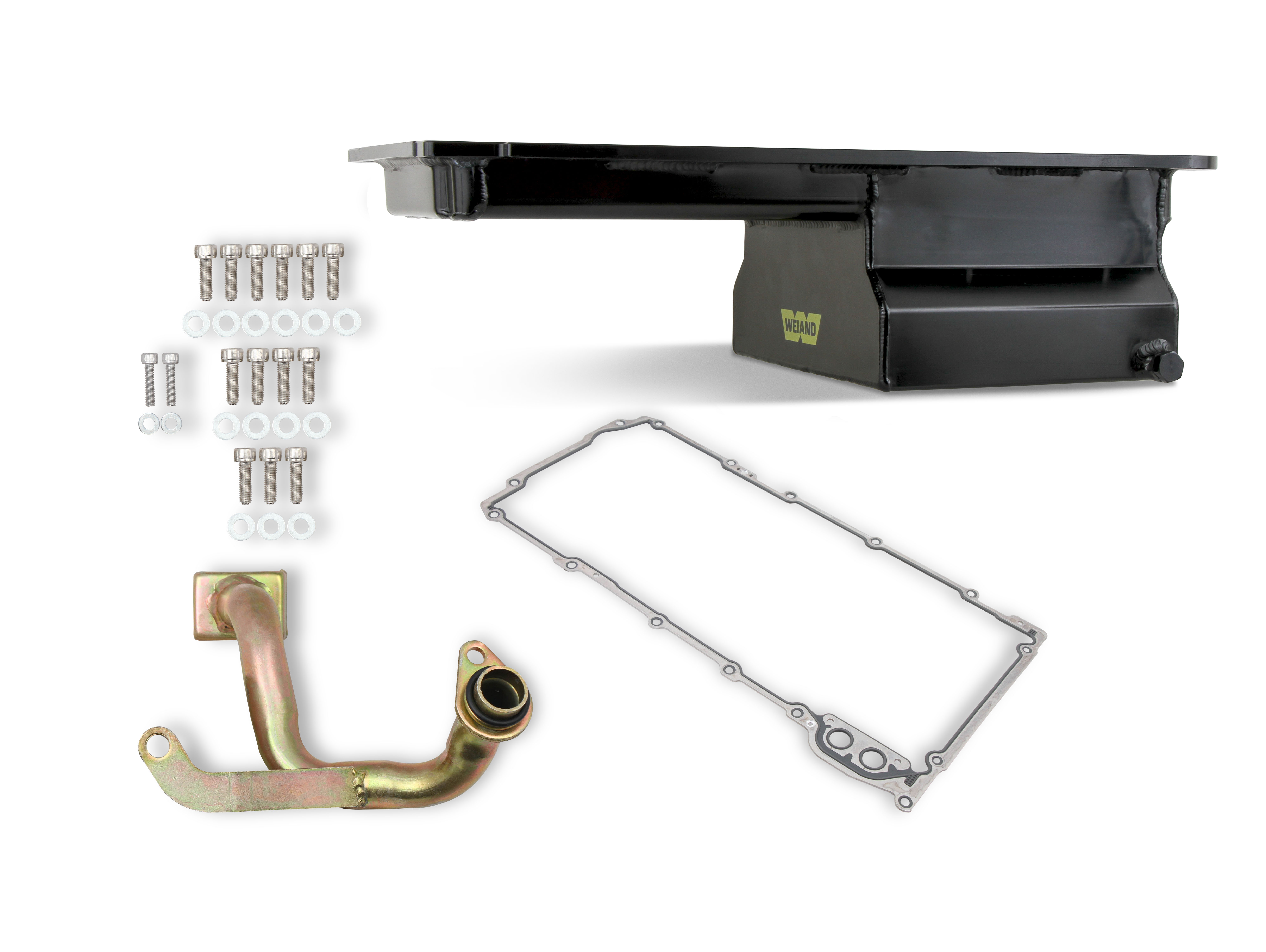 AM Aluminum Oil Pan kit 3-8 flange 7QT GM LS1-2-6 LQ9 Black Finish Front Sump SKU W205042WND