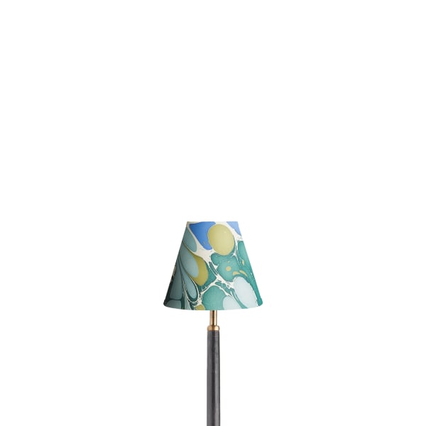 6 inch empire clip on shade in green and blue roya hand made marbled paper