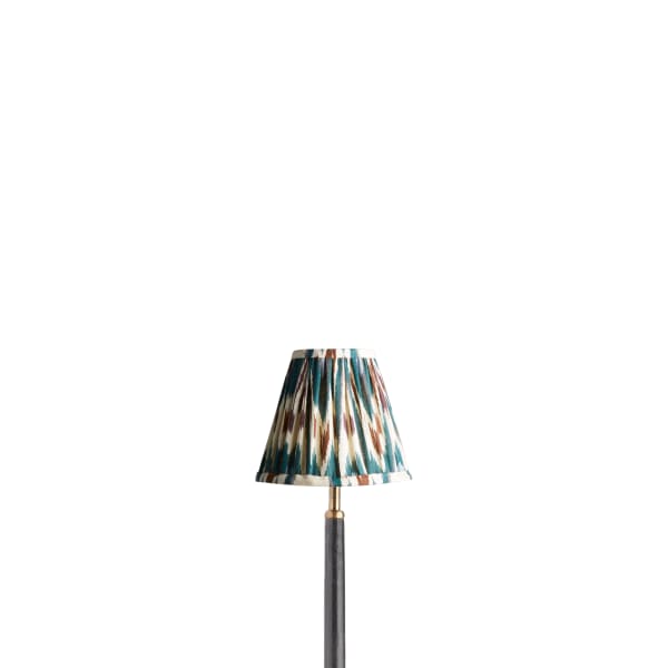 6 inch empire clip on shade in teal heraldic ikat printed linen