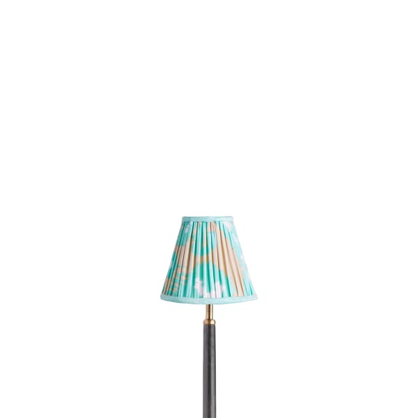 6 inch empire clip on silk ikat shade in turquoise and ecru Koyari