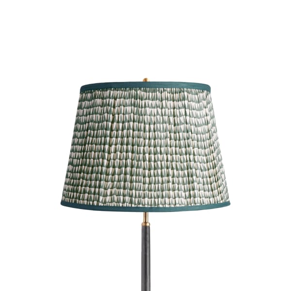 16 inch straight empire shade in savannah teal with inky black tape block printed cotton