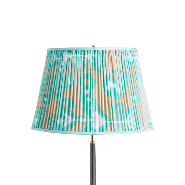 18 inch straight empire shade in koyari ikat turquoise and ecru silk