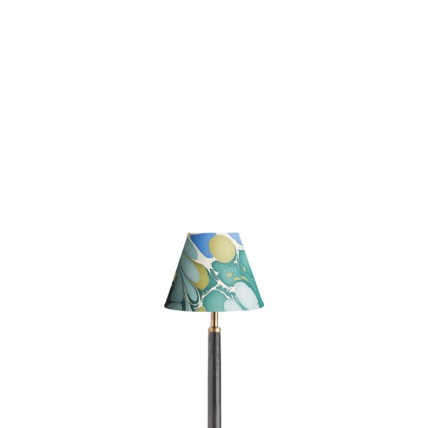 6 inch empire shade for cordless lamps in green and blue roya hand made marbled paper