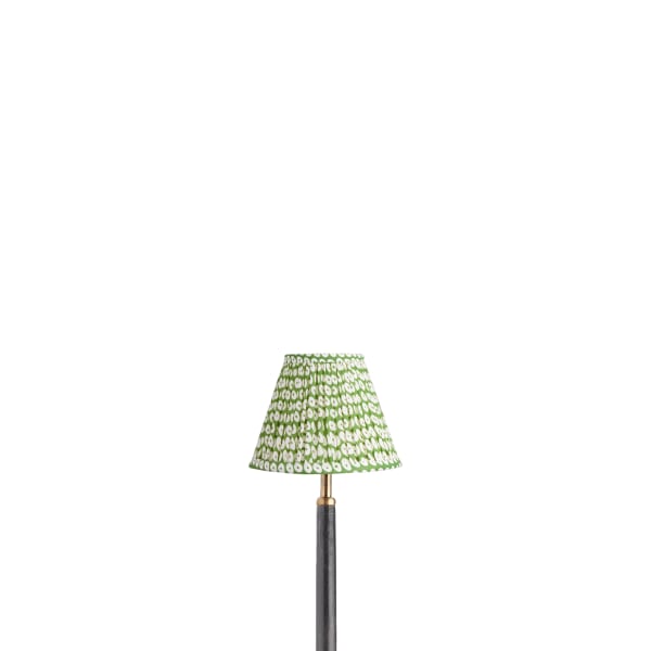 6 inch empire shade for cordless lamps in green block printed cotton