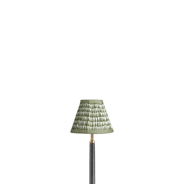 6 inch empire shade for cordless lamps in savannah green block printed cotton