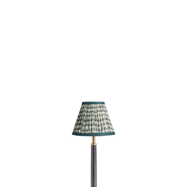 6 inch empire shade for cordless lamps in savannah teal with inky black tape block printed cotton