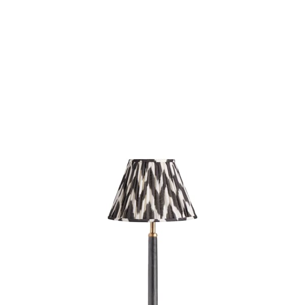 8 inch empire shade for cordless lamps in ikat printed zig-zag black linen