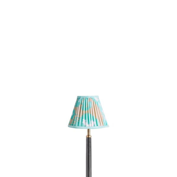 6 inch empire silk ikat shade for cordless lamps in turquoise and ecru Koyari
