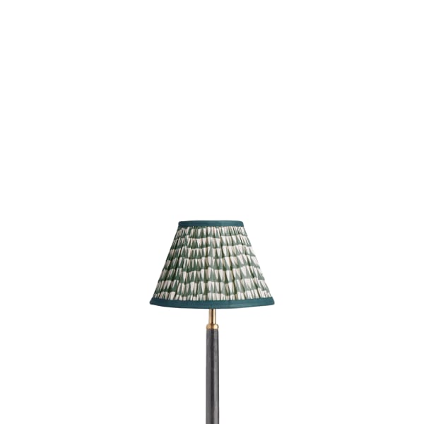 8 inch empire shade for cordless lamps in savannah teal with inky black tape block printed cotton