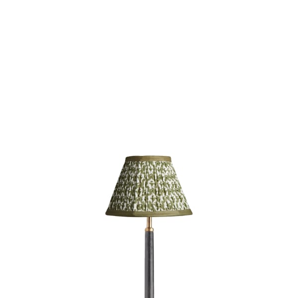 8 inch empire shade for cordless lamps in temple green block printed cotton