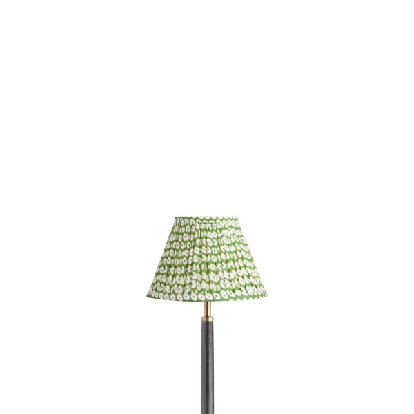 8 inch empire shade for cordless lamps in green block printed cotton