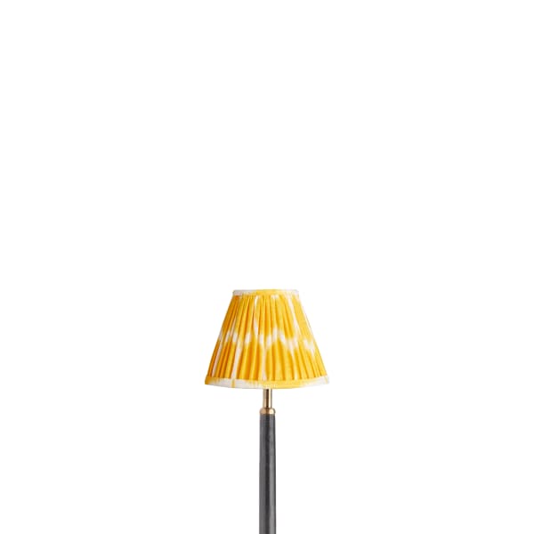 6 inch empire shade for cordless lamps in yoda ikat printed yellow linen