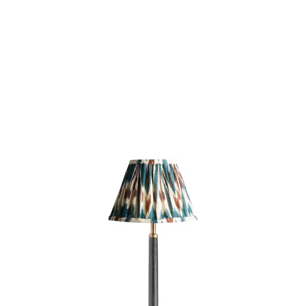 8 inch empire shade for cordless lamps in teal heraldic ikat printed linen