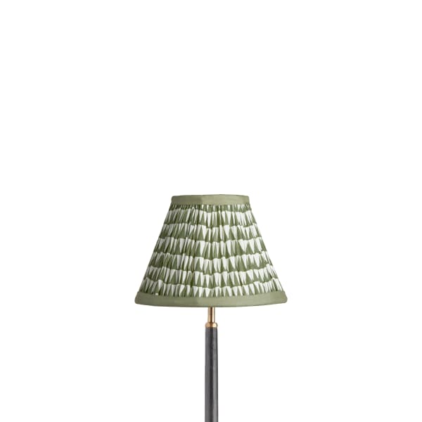 10 inch empire shade for cordless lamps in Savannah block printed cotton in green