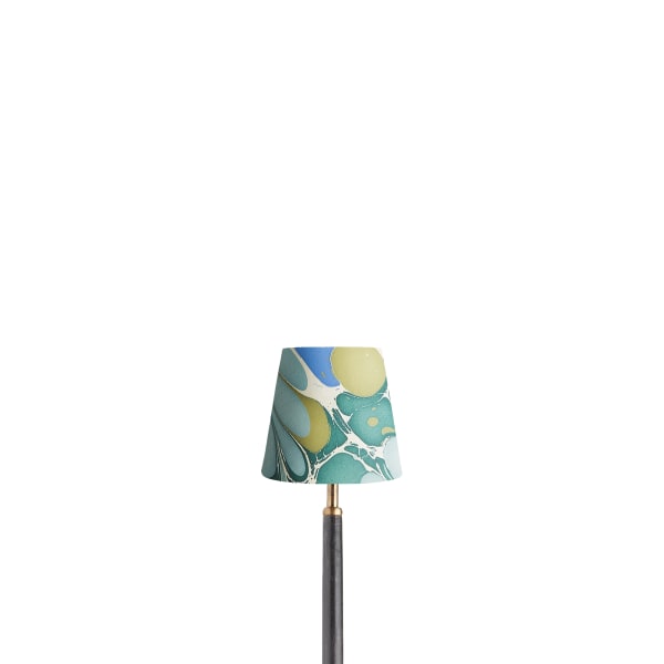5.5 inch tall tapered shade for cordless lamps in green and blue roya hand made marbled paper