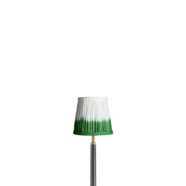 5.5 inch tall tapered shade for cordless lamps in green shibori linen