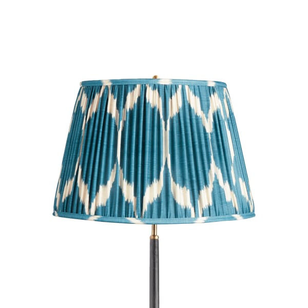 18 inch straight empire printed silk ikat shade in turkish blue Yoda