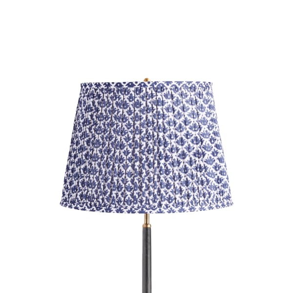 16 inch straight empire shade in temple blue block printed cotton