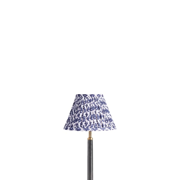 8 inch empire shade for cordless lamps in temple blue block printed cotton
