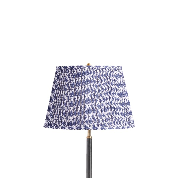 14 inch straight empire shade in temple blue block printed cotton